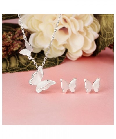 Bridal Jewelry 925 Sterling Silver Elegant Butterfly Insect Adjustable Pendant Necklace Stud Earrings Set 925 Sterling Silver...