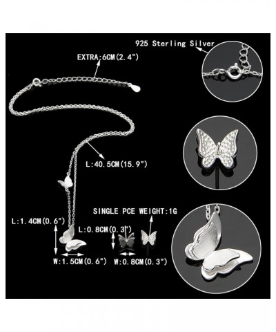 Bridal Jewelry 925 Sterling Silver Elegant Butterfly Insect Adjustable Pendant Necklace Stud Earrings Set 925 Sterling Silver...