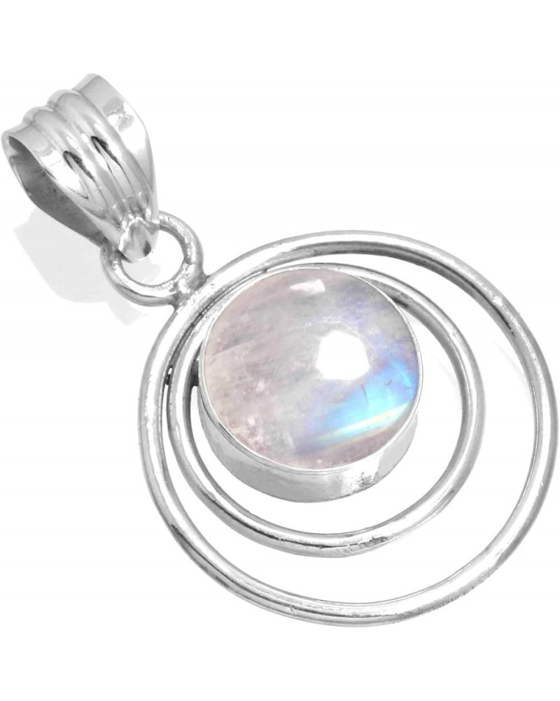 925 Sterling Silver Handmade Pendant for Women 10 MM Round Gemstone Costume Silver Jewelry for Gift (99515_P) Rainbow Moonsto...