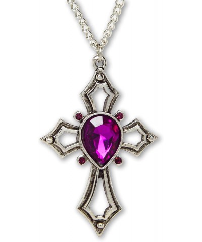 Gothic Open Cross with Purple Stones Silver Finish Pewter Pendant Necklace $9.43 Necklaces