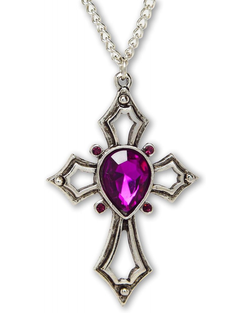 Gothic Open Cross with Purple Stones Silver Finish Pewter Pendant Necklace $9.43 Necklaces