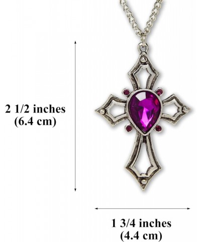 Gothic Open Cross with Purple Stones Silver Finish Pewter Pendant Necklace $9.43 Necklaces