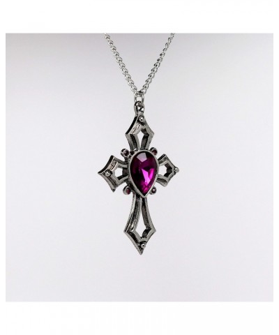 Gothic Open Cross with Purple Stones Silver Finish Pewter Pendant Necklace $9.43 Necklaces