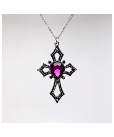 Gothic Open Cross with Purple Stones Silver Finish Pewter Pendant Necklace $9.43 Necklaces