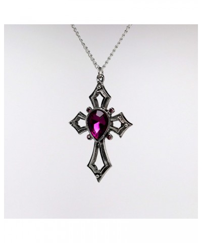 Gothic Open Cross with Purple Stones Silver Finish Pewter Pendant Necklace $9.43 Necklaces