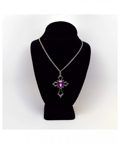 Gothic Open Cross with Purple Stones Silver Finish Pewter Pendant Necklace $9.43 Necklaces