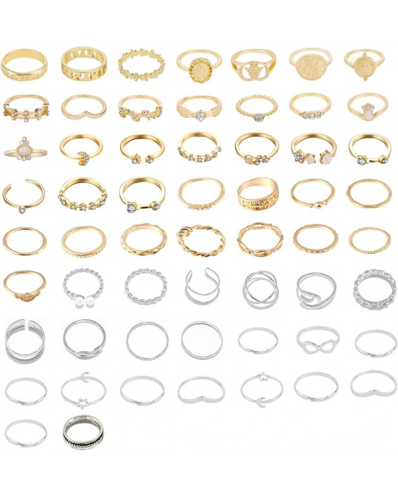 62-101Pcs Vintage Knuckle Rings Set Stackable Midi Rings for Women Teen Girls Bohemian Gold&Silver Rings Crystal Joint Finger...