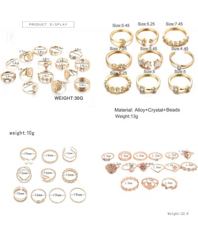 62-101Pcs Vintage Knuckle Rings Set Stackable Midi Rings for Women Teen Girls Bohemian Gold&Silver Rings Crystal Joint Finger...