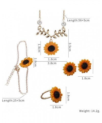 Set of 5 Sunflower Faux Pearl Leaf Chain Resin Boho Petal Pendant Necklace with Sunflower Bracelet Earrings Ring for Women Je...