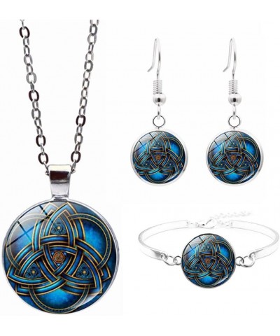 Celtic Knot Jewelry Set Irish Ethnic Style Celtic Knot Pendant Necklace Mysterious Blue Earrings Bracelets Gift blue $9.43 Je...