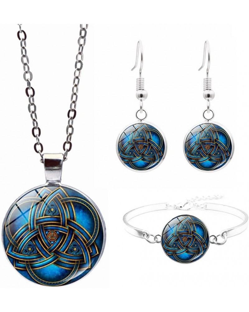 Celtic Knot Jewelry Set Irish Ethnic Style Celtic Knot Pendant Necklace Mysterious Blue Earrings Bracelets Gift blue $9.43 Je...