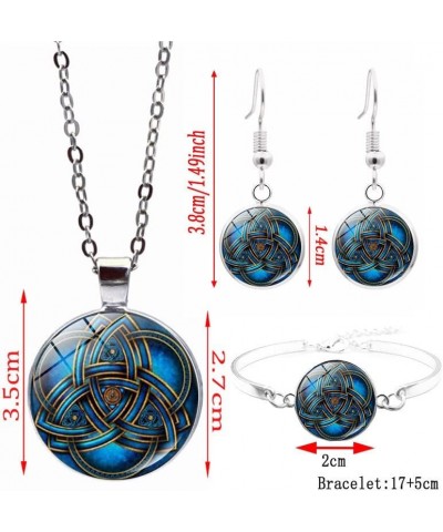 Celtic Knot Jewelry Set Irish Ethnic Style Celtic Knot Pendant Necklace Mysterious Blue Earrings Bracelets Gift blue $9.43 Je...