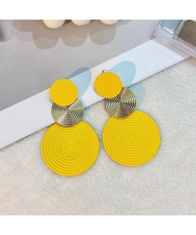 Retro 80s Neon Earrings Round Disc Dangle Drop Earrings for Women Girls Lightweight Bohemia Statement Geometric Round Earring...