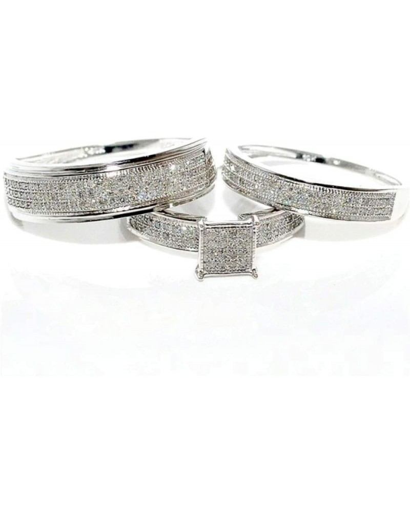 925 Sterling Silver Trio Engagement Wedding Ring Set for Him and Her 3-Piece Set Women's Size 11 & Men's Size 13 $66.00 Sets