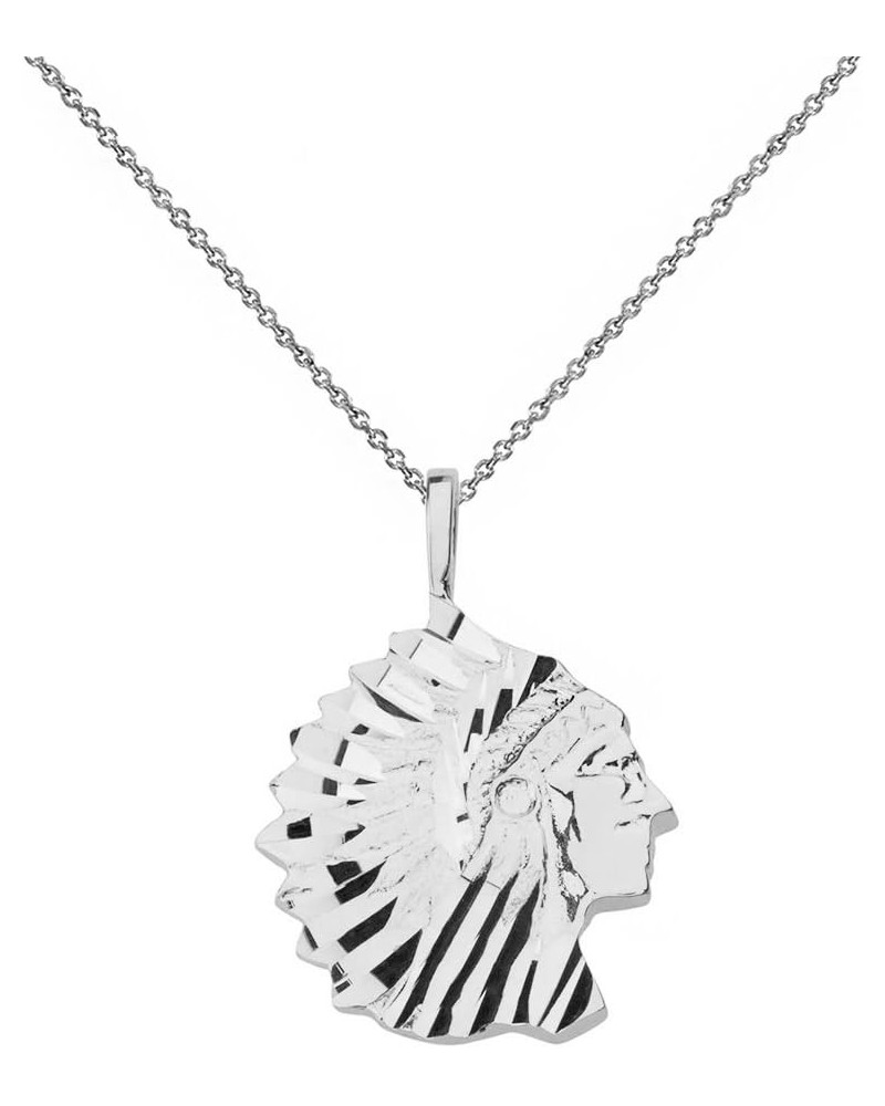 Fine 925 Sterling Silver Tribal Native Indian Chief Head Pendant Necklace 18 Inches $19.24 Necklaces