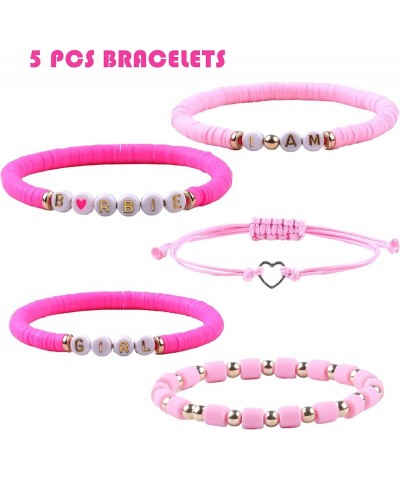 Pink Girl Christmas Bracele, Stackable Rainbow Beaded Stretch Pink jewelry Bracelets set for Women Girls Gift Party Pink B $8...