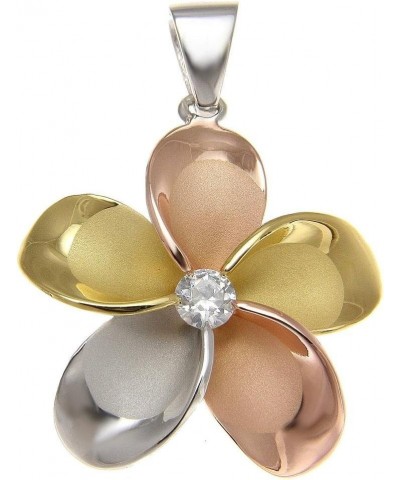 925 Sterling silver yellow rose gold tricolor plated Hawaiian plumeria pendant cz 30mm $20.68 Necklaces