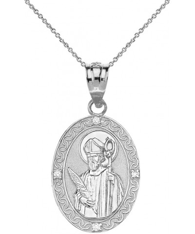 Sterling Silver Saint Valentine of Rome CZ Oval Medal Pendant Necklace (1") 20 Inches $14.35 Necklaces