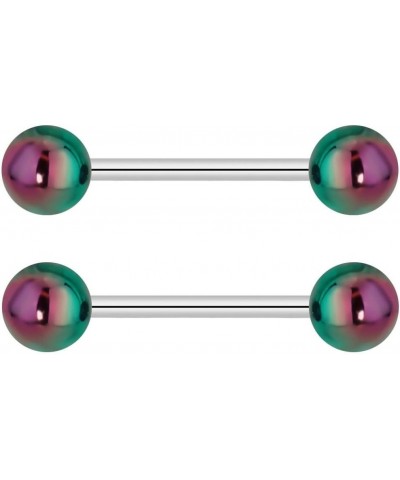 14G 16mm (5/8 Inch) Nipple or Tongue Ring Barbell Set with 6mm Metallic Balls Metallic Rainbow $9.51 Body Jewelry