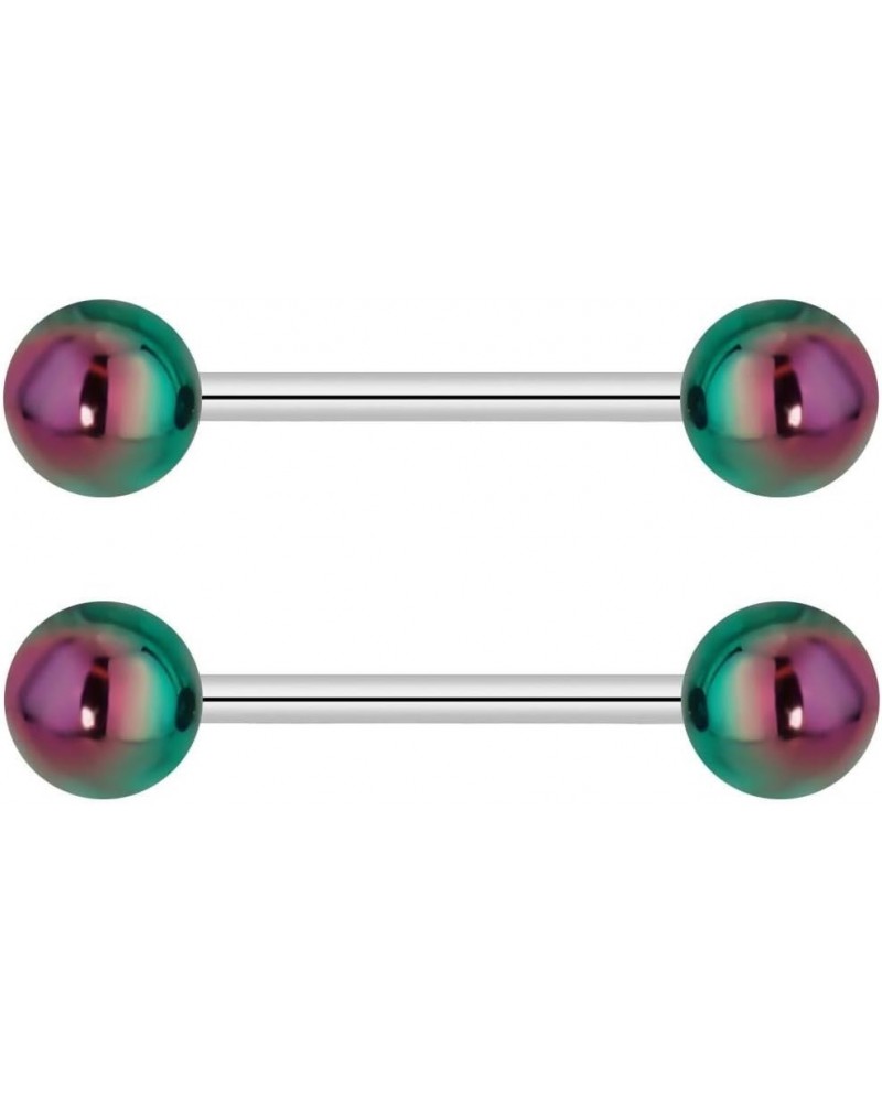 14G 16mm (5/8 Inch) Nipple or Tongue Ring Barbell Set with 6mm Metallic Balls Metallic Rainbow $9.51 Body Jewelry