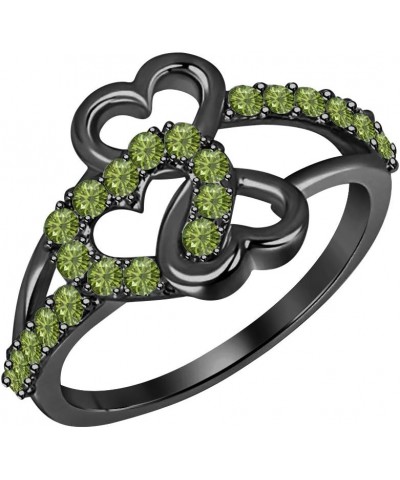 0.33 Ctw Round Cut Gemstone 14k Black Gold Plated Sideways Heart Infinity Ring, Double Heart Ring for Women's. created-green ...