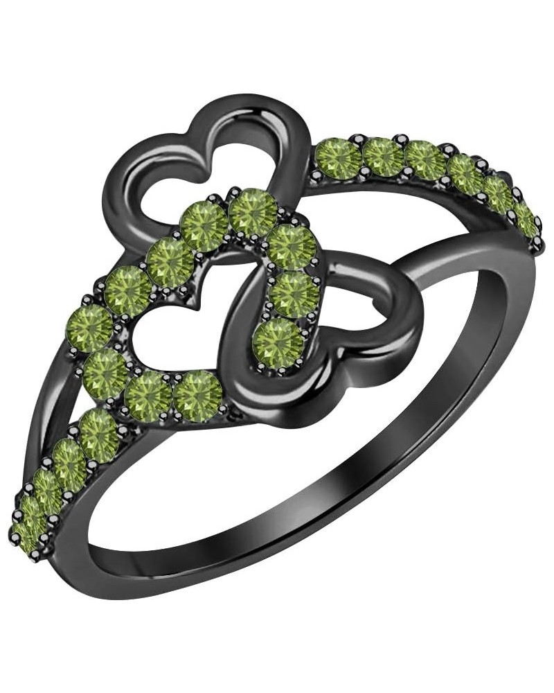 0.33 Ctw Round Cut Gemstone 14k Black Gold Plated Sideways Heart Infinity Ring, Double Heart Ring for Women's. created-green ...