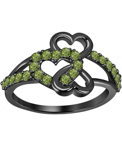 0.33 Ctw Round Cut Gemstone 14k Black Gold Plated Sideways Heart Infinity Ring, Double Heart Ring for Women's. created-green ...