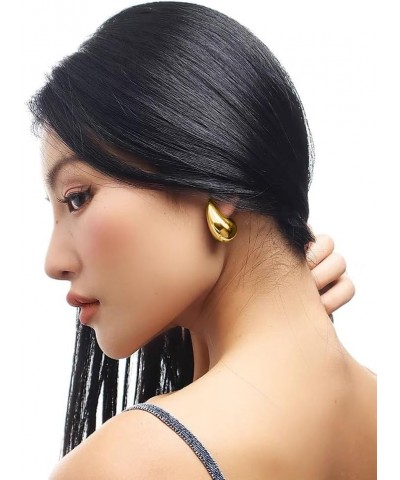 Tear Drop Earrings for Women, Chunky Gold Hoop Polishing Hypoallergenic Lightweight Waterdrop Trending Oversized Hollow Open ...