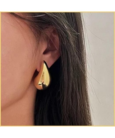 Tear Drop Earrings for Women, Chunky Gold Hoop Polishing Hypoallergenic Lightweight Waterdrop Trending Oversized Hollow Open ...