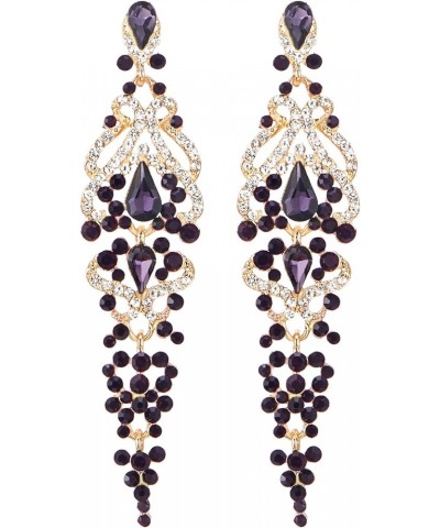 Art Deco Crystal Rhinestone Cluster Chandelier Long Dangle Statement Earring, Party Prom E-Stone Color: Purple & White $8.80 ...