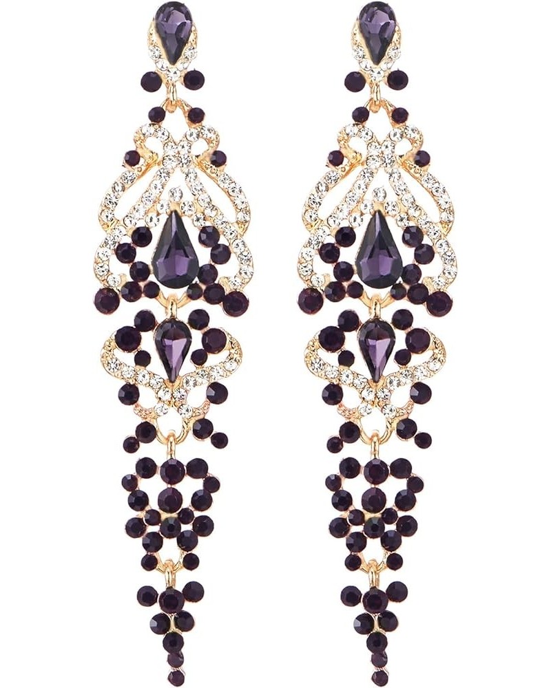 Art Deco Crystal Rhinestone Cluster Chandelier Long Dangle Statement Earring, Party Prom E-Stone Color: Purple & White $8.80 ...