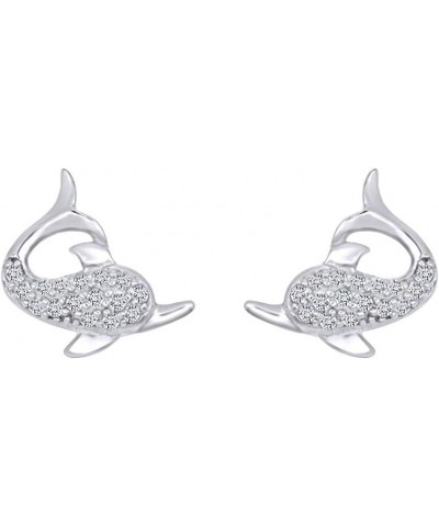 14k Gold Over Sterling Silver Animal, Bird, Insects Cubic Zirconia Stud Earrings White Gold Over : BOTTLENOSE $18.23 Earrings