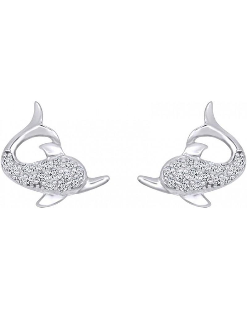 14k Gold Over Sterling Silver Animal, Bird, Insects Cubic Zirconia Stud Earrings White Gold Over : BOTTLENOSE $18.23 Earrings