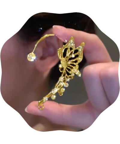 1PC Butterfly Ear Cuff Hollow Zircon Butterfly Earring No Piercing Earrings Jewelry for Women and Girls Gold $8.21 Earrings