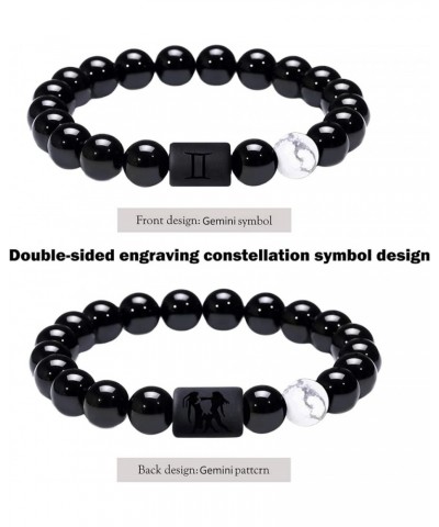 Zodiac Bracelet for Couple 8mm 10mm Natural Black Onyx Stone Bead Bracelet for Men Women Star Sign Constellation Distance Fri...