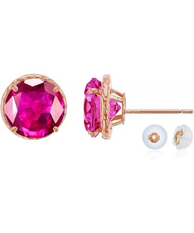 10K Rose Gold 7mm Round Rope Frame Stud Earring with Silicone Back ruby $80.96 Earrings