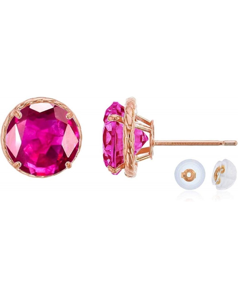 10K Rose Gold 7mm Round Rope Frame Stud Earring with Silicone Back ruby $80.96 Earrings