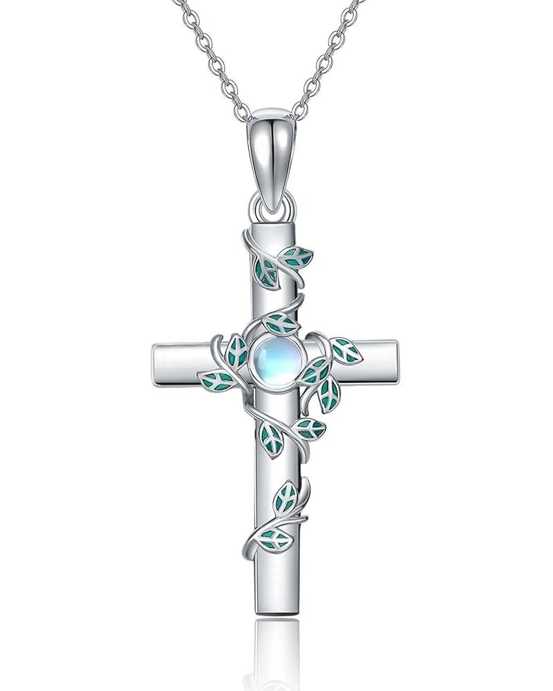 Cross Necklace Sterling Silver with Turquoise/Moonstone/Moss Agate/Larimar 03-moonstone $15.54 Necklaces