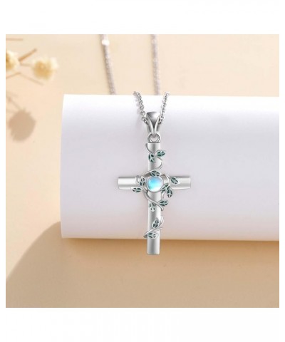 Cross Necklace Sterling Silver with Turquoise/Moonstone/Moss Agate/Larimar 03-moonstone $15.54 Necklaces