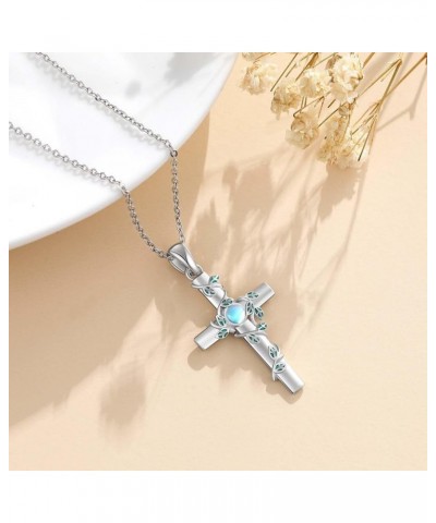 Cross Necklace Sterling Silver with Turquoise/Moonstone/Moss Agate/Larimar 03-moonstone $15.54 Necklaces