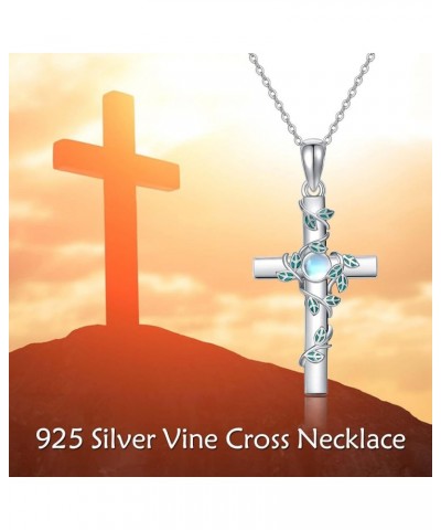 Cross Necklace Sterling Silver with Turquoise/Moonstone/Moss Agate/Larimar 03-moonstone $15.54 Necklaces