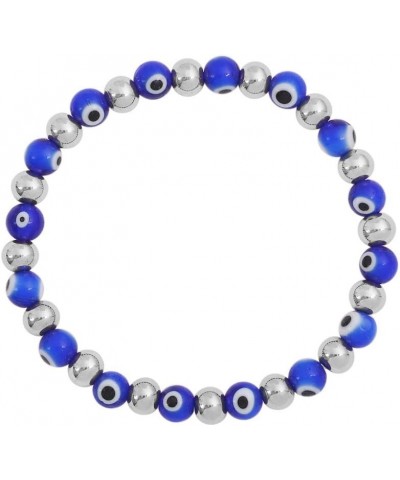 Women Enamel Evil Eye Protection Beaded Link Chain Elastic Bracelet Blue Silver $10.07 Bracelets