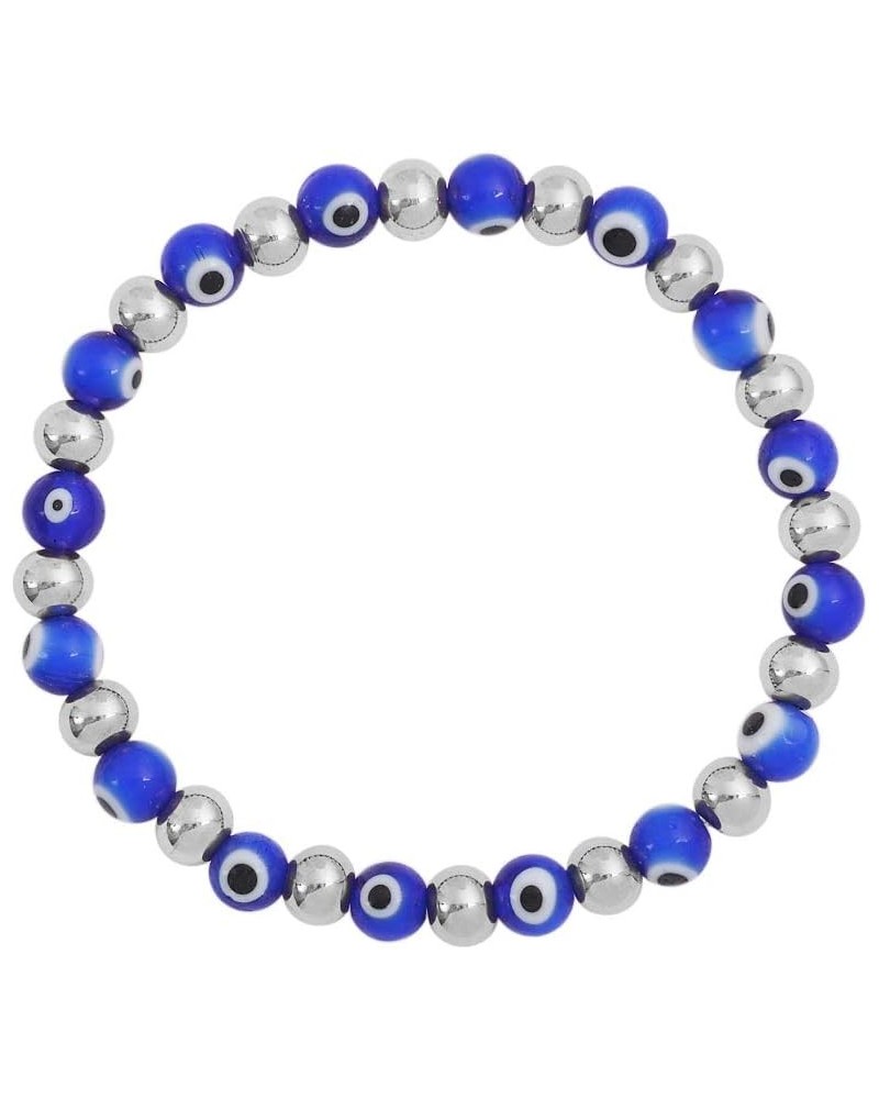 Women Enamel Evil Eye Protection Beaded Link Chain Elastic Bracelet Blue Silver $10.07 Bracelets