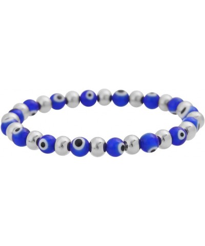 Women Enamel Evil Eye Protection Beaded Link Chain Elastic Bracelet Blue Silver $10.07 Bracelets