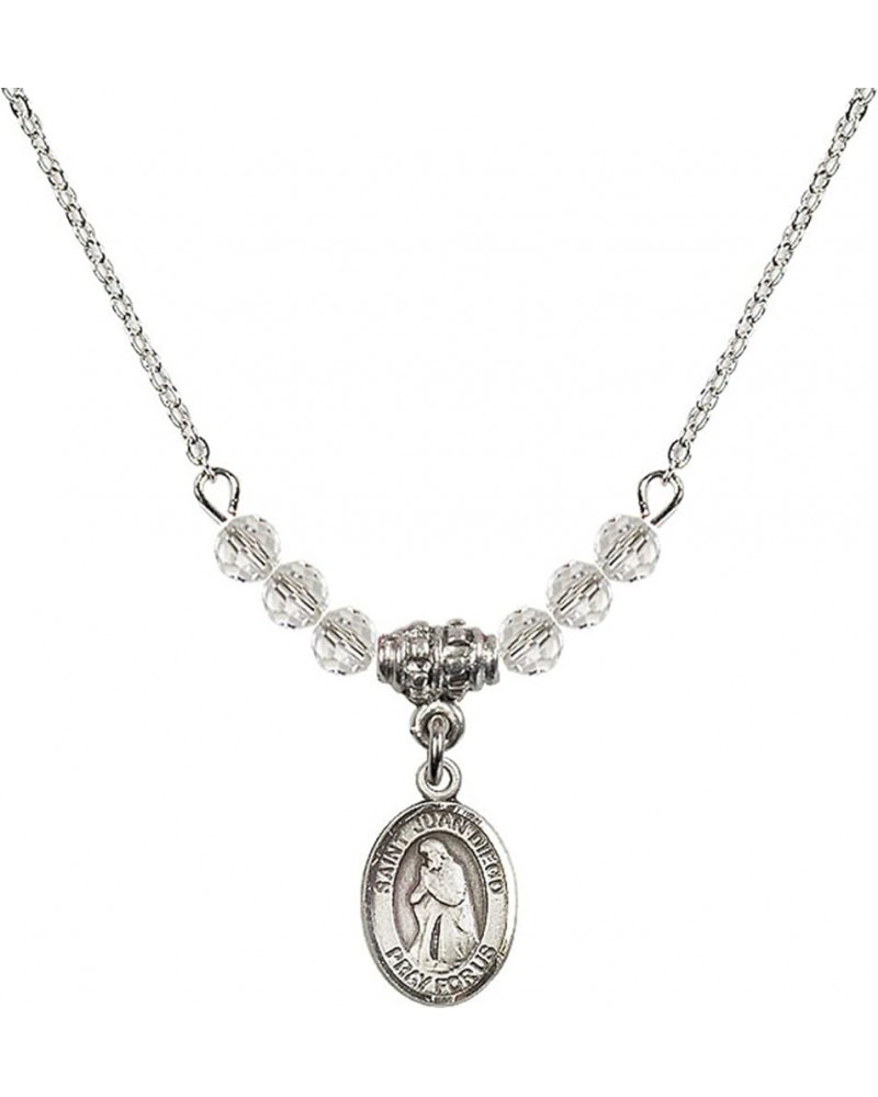 April Birth Month Bead Necklace with Catholic Patron Saint Petite Charm, 18 Inch Saint Juan Diego $32.44 Necklaces