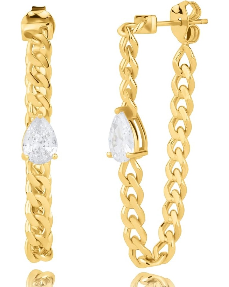 14K Gold Plated CZ Dangle Chain Earrings for Women with Secure Pushbacks | Hypoallergenic, Comfortable and Lightweight Chain ...