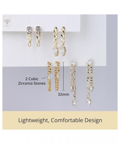 14K Gold Plated CZ Dangle Chain Earrings for Women with Secure Pushbacks | Hypoallergenic, Comfortable and Lightweight Chain ...