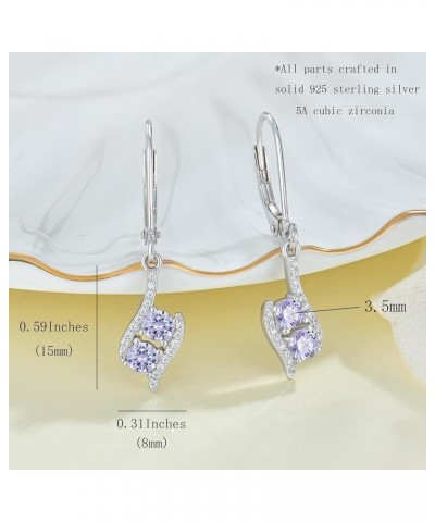 Women 925 Sterling Silver Birthstone 2-stone Leverback Drop Dangle Earrings with 5A Cubic Zirconia Jewelry Gift for Her Mothe...