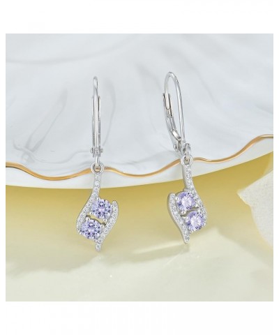 Women 925 Sterling Silver Birthstone 2-stone Leverback Drop Dangle Earrings with 5A Cubic Zirconia Jewelry Gift for Her Mothe...