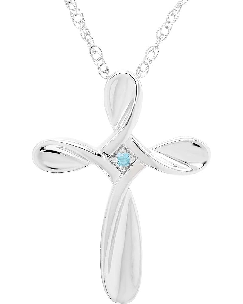 .925 Sterling Silver Gemstone Cross Pendant Necklace with Adjustable 18" Chain- Choice of Birthstone 12 December - Twist Genu...